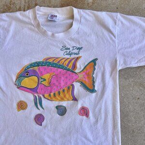 VTG San Diego California Fish Graphic T-Shirt M Retro Beach Coastal